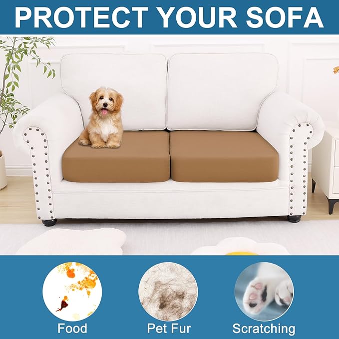 Smiry Printed Couch Cushion Covers, Stretch Soft Couch Covers for Sofa, Washable Non-Slip Sofa Slipcover Furniture Protector for Indoor and Outdoor (2 Pack, Camel)