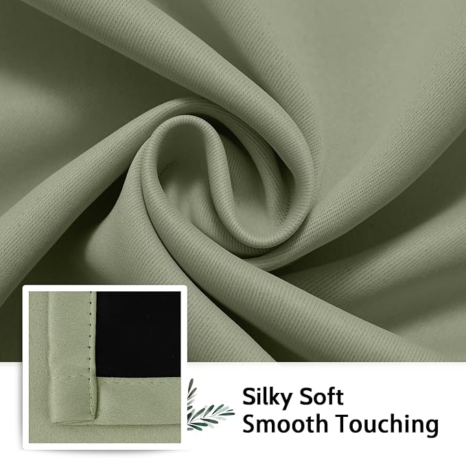 SimpleHome 100% Blackout Curtains for Bedroom,Thermal Insulated Light Sage Grommet Window Drapes Room Darkening Curtains for Living Room with Black Back,52 x 84 Inch,2 Panels