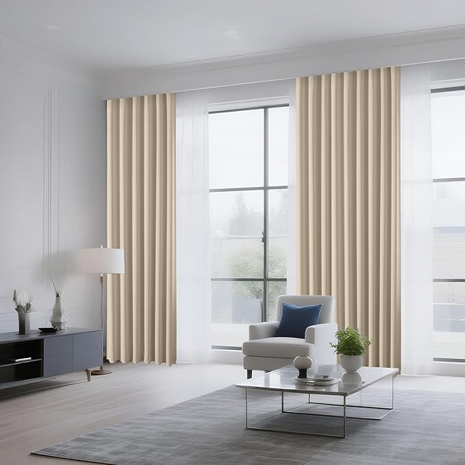 CUCRAF Light Beige Blackout Curtains 63 inch Length 2 Panels Set, Rod Pocket Room Darkening Drapes for Bedroom Living Room, Insulated Thermal Light Blocking Window Curtain (W52 x L63 Inch)