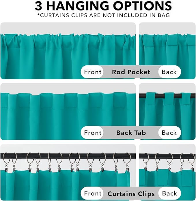 Deconovo Blackout Curtains, Thermal Insulated, W42 x L63 2 Panels, Back Tab, Machine Washable, Room-Darkening Drapes for Bedroom/Living Room Turquoise