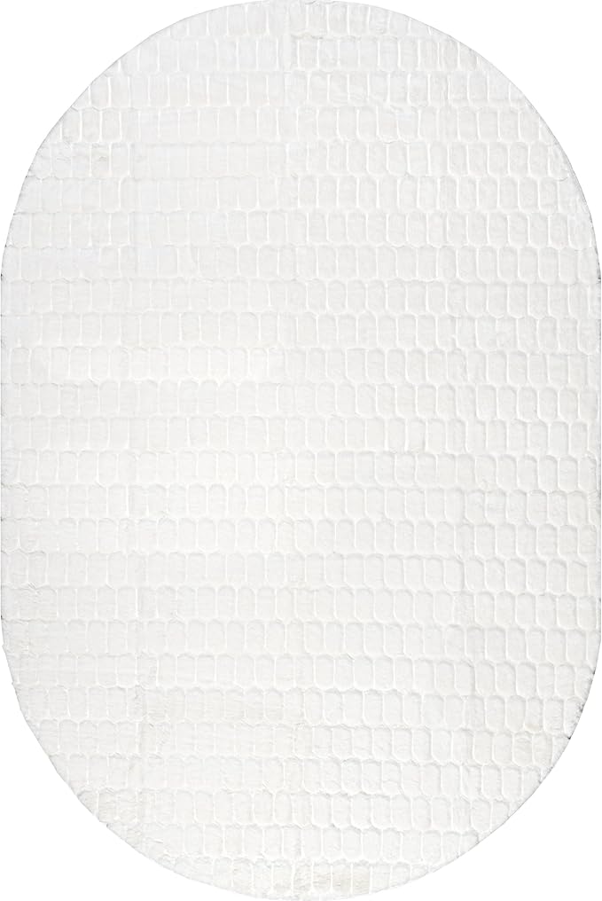 Nuloom Nia White/Ivory, 5' x 7'6" Oval, Cozy Shag, Fluffy and Soft, High Traffic, Stain Resistant, Easy Clean, Durable Machine Washable Area Rug for Bedroom, Living Room, Dining, Den, Foyer, Entryway