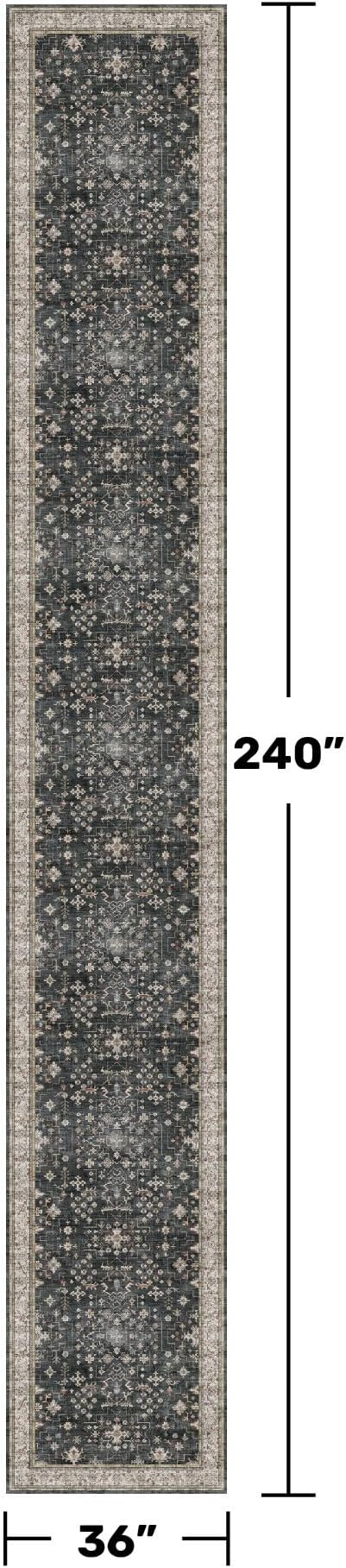 Hazo Haus Black Boho Washable 3x20 Extra Long Runner Rug for Hallway, Waterproof Large Kitchen Floor Rug, Non-Slip Stain & Fade Resistant, Vintage Floral Decor