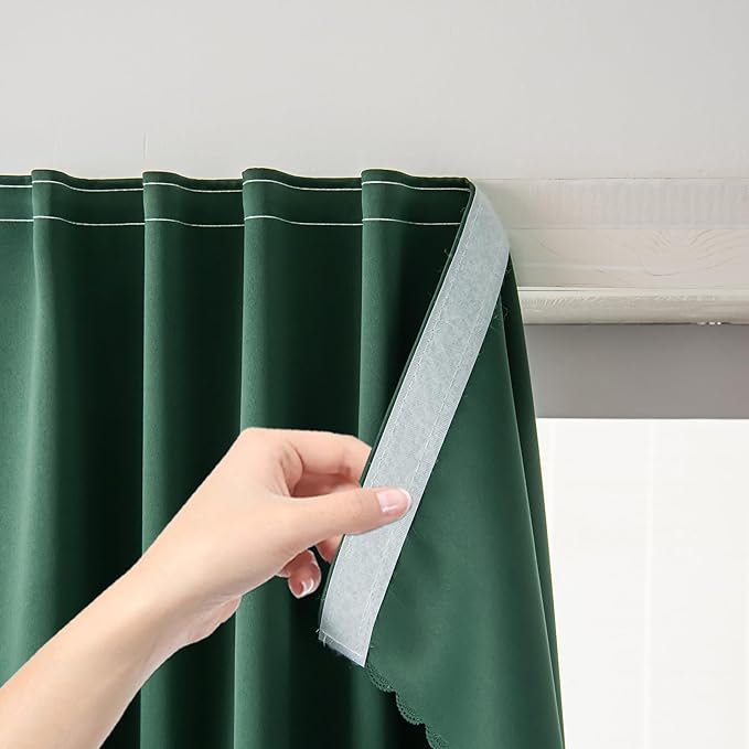 Blackout Curtains for Bedroom Stick On Curtains Window Shades Pull Down Blackout Window Cover No Drillng Self Adhesive Curtains No Rod Small Curtain, 35" W X 71" L, Dark Green, 1 Panel