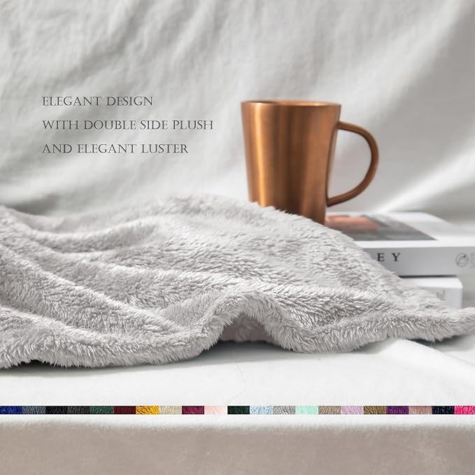 Exclusivo Mezcla Plush Fuzzy Fleece Throw Blanket Extra Large, Super Soft, Fluffy and Warm Blankets for Couch, Bed, All Season (Light Grey, 50x70 inches)