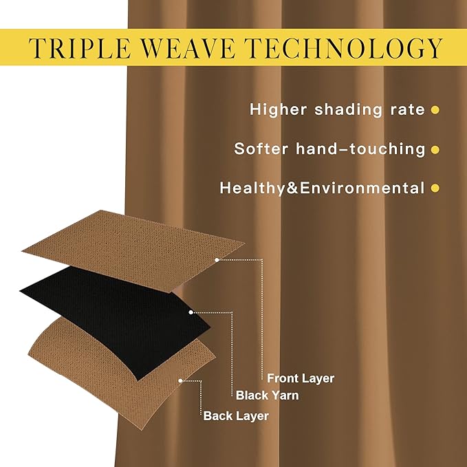 NICETOWN Half Window Curtains for Bedroom - Grommet Modern Thermal Insulated Blackout Window Drapes Sound Reducing for Nursery/Kitchen, Gold Brown, W52 x L54, Set of 2