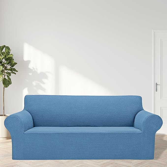 Cupuamon 2026 New Stretch Sofa Slipcovers Couch Cover for 3 Cushion Furniture Protector Sofa Covers with Elastic Bottom Jacquard Fabric Small Checks for Pets, Kids -Sofa, Riverside
