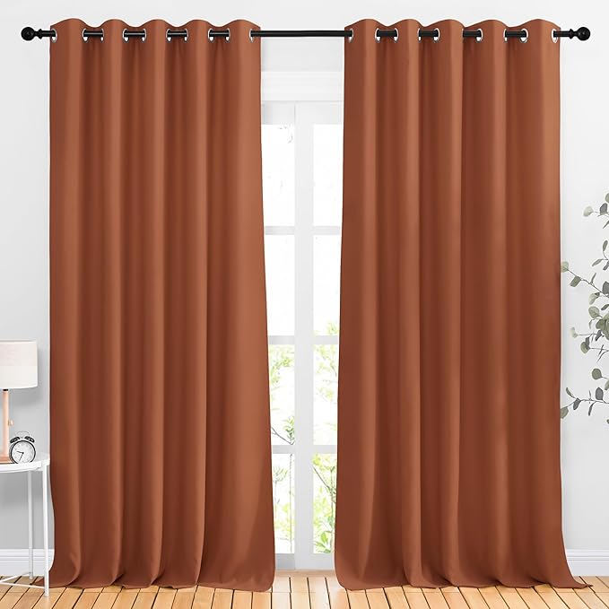 NICETOWN Burnt Orange Blackout Living Room Curtains 110 inches Long, Grommet Thermal Window Treatments Room Divider Blinds Sound Reducing for Living Room, W66 x L110, 2 Pieces