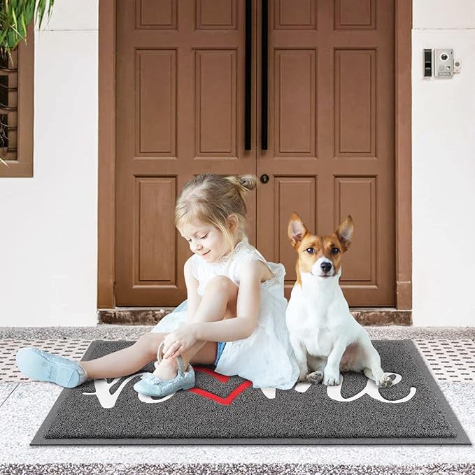 CozyBounty Black Door Mat Welcome Mats Home Non-Slip Doormat for Entryway Low-Profile Floor Mat for Yard, Garage, High Traffic Areas (30"x17.5", Grey)