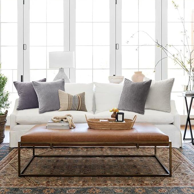 Topfinel Cushion Cover 50x50 cm Gray Set of 4 Corduroy Pillow Covers Cushion Cover Decorative Cushion Cover Sofa Cushion Deco for Sofa Bedroom Living Room Balcony Children Fluffy Gradient