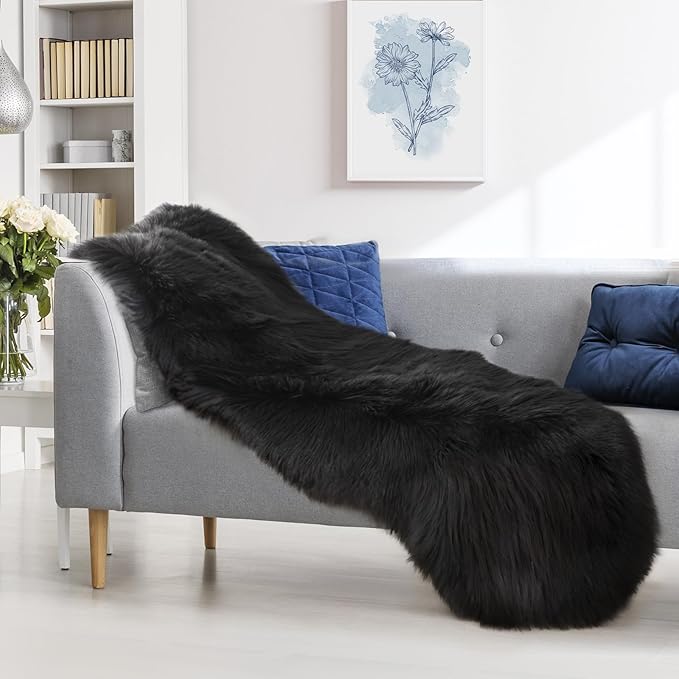 Ciicool Ultra Soft Faux Sheepskin Fur Rug Fluffy Rug for Bedroom Fuzzy Carpet for Living Room Kid's Room Nursery Decor, Black 2 x 6 Feet