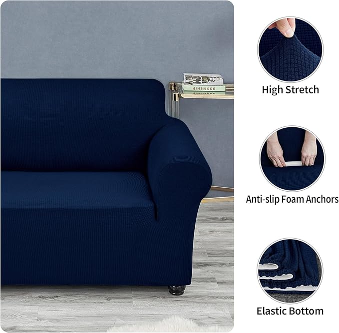 Joccun Stretch Couch Cover Slipcovers, 1-Piece Sofa Covers for 3 Cushion Couch Spandex Jacquard Washable Furniture Protector Cover for Living Room,Kids,Pets(Sofa,Navy)