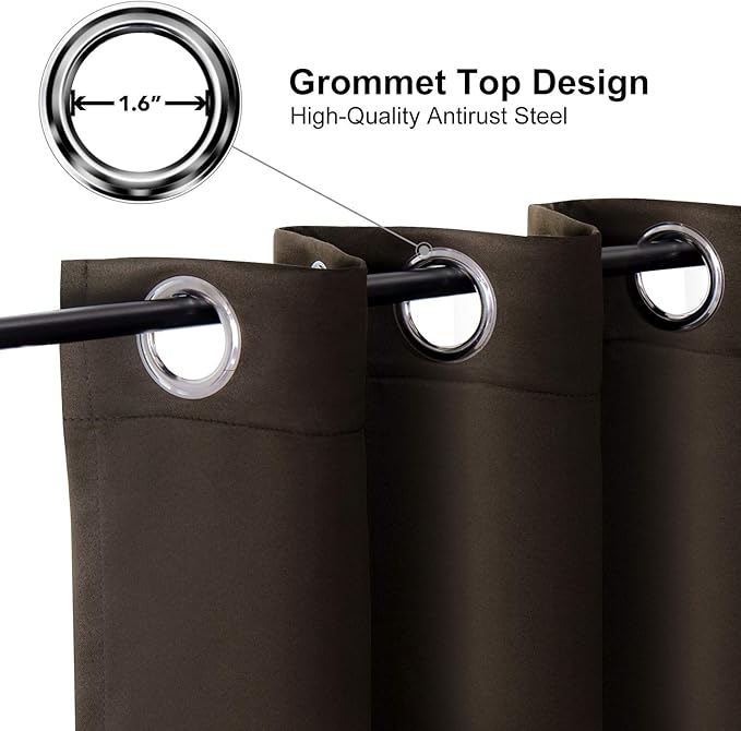 ChrisDowa Small Window Curtains 40 inches Long for Bedroom - Grommet Short Thermal Insulated Room Darkening Curtains for Kitchen (2 Panels, Brown, 29 x 40 Inch)
