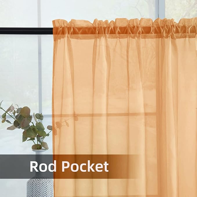 SpaceDresser Beige Sheer Curtains 4 Panels Rod Pocket Semi-Sheer Curtain 54 Inches Long Light Filtering Voile Window Drapes for Bedroom Living Room Kitchen, Each 52W x54L