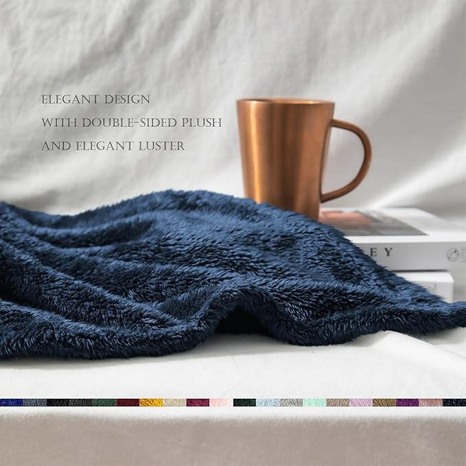 Exclusivo Mezcla Plush Fuzzy Fleece Bed Blanket King Size, Super Soft, Fluffy and Warm Blankets for Couch, Bed, All Season (Navy Blue, 90x104 inches)