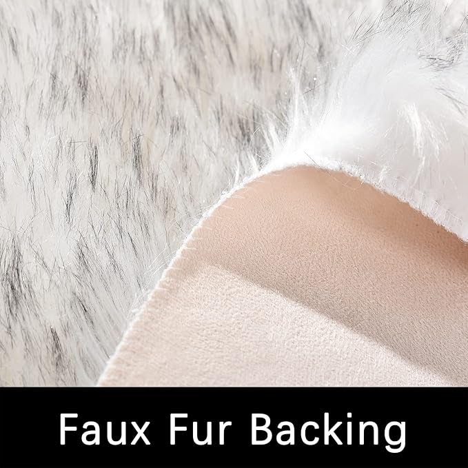 Latepis Round Area Rugs 6ft White with Grey Tips Faux Sheepskin Fur Circle Rugs for Living Room Washable Fuzzy Rug for Bedroom Nursery Dorm Entertainment Room Luxury Home Decor
