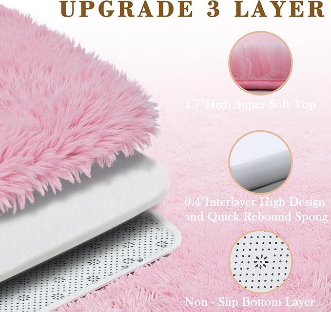 Area Rugs 9x12 Living Room, Pink Large Area Rug Shag Shaggy Carpet Soft Plush Furry Bedside Rug, Machine Washable Area Rugs for Bedroom Kids Girls Boys Home Decor Anti Slip(9 x 12, Pink)