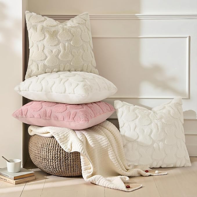 decorUhome Easter Bunny Pillow Covers 20x20 Inch Set of 2, Soft Plush Faux Wool Jacquard Beige Rabbit Cushion Covers, Farmhouse Neutral Spring Easter Holiday Decor for Couch Sofa Bed