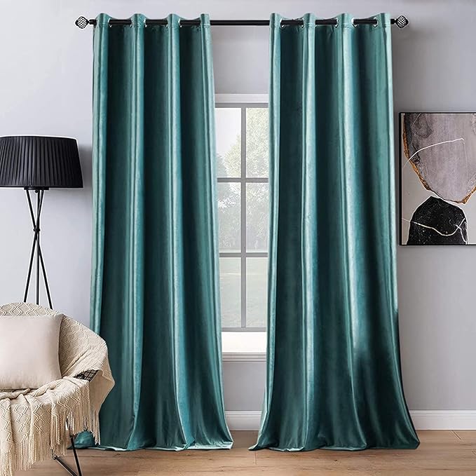 MIULEE 2 Panels Blackout Velvet Curtains Solid Soft Grommet Teal Curtains Thermal Insulated Soundproof Room Darkening Long Black Out Drapes/Panels for Living Room Bedroom 52 x 96 Inch Length