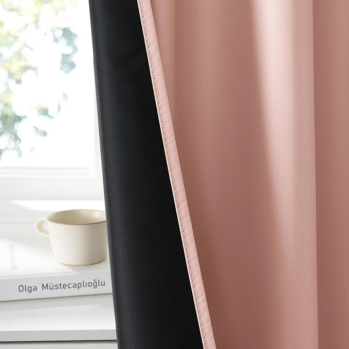 RYB HOME Bedroom Blackout Curtains 54 inches Long, 100% Blackout Thermal Insulated Noise Reducing Curtains for Living Room Nursury, 42 inches Wide by 54 inches Long, Peach Pink