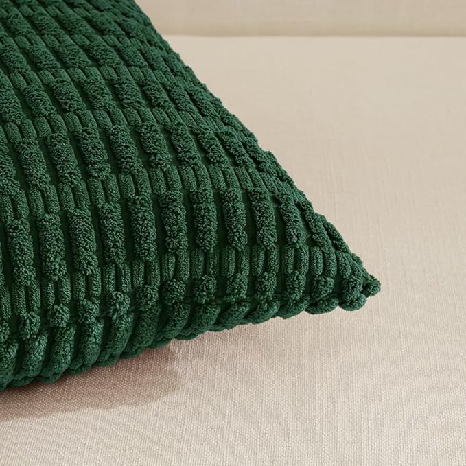 Fancy Homi Set of 4 Dark Green Lumbar Rectangle Decorative Throw Pillow Covers 16x24 Inch for Couch Bed Chair, Aesthetic Boho Room Decor, Soft Fuzzy Thick Corduroy Cute Textured Cushion Case 40x60cm