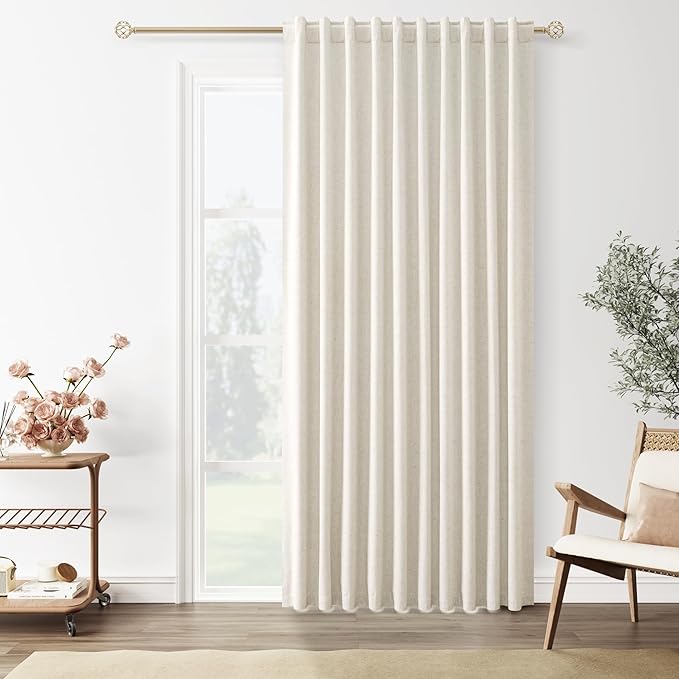 Guken Cream 100% Blackout Linen Curtains 70 Inch Wide by 84 Inch for Living Room Bedroom Back Tab/Rod Pocket Thermal Insulated Black Out 1 Drapes Room Darkening Window Curtains,1 Panel