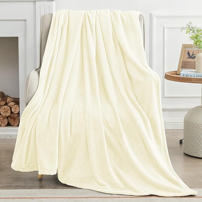 KMUSET Cream Fleece Blanket for Couch - Lightweight Super Soft Cozy Luxury Bed Blanket Microfiber 50 x 60 inches
