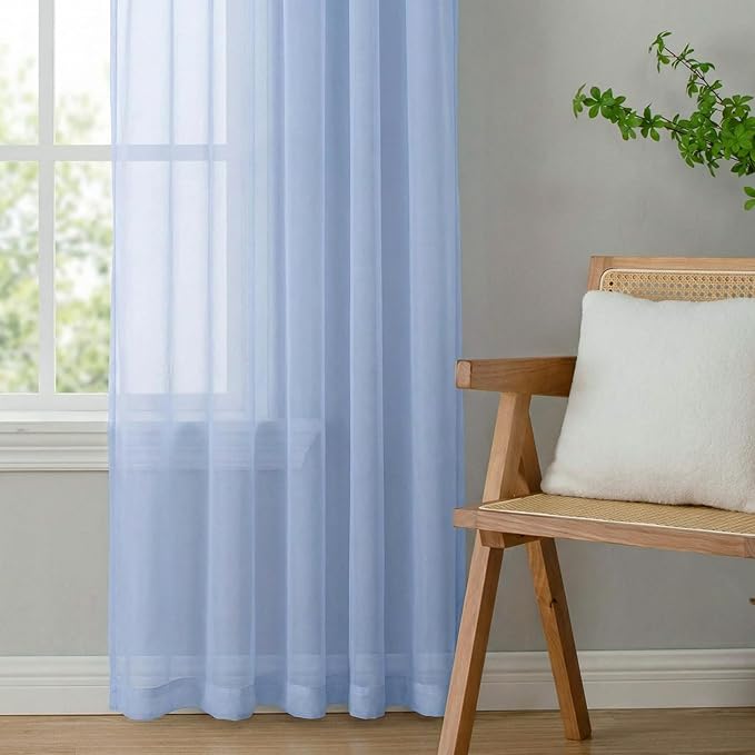 OWENIE Sheer Curtains 84 inches Long 2 Panels Set for Living Room/Bedroom, Rod Pocket Voile Sheer Panel Drapes, Airy Soft Fabric Window Treatments, 2pcs, Each 42" W x 84" L, Demin