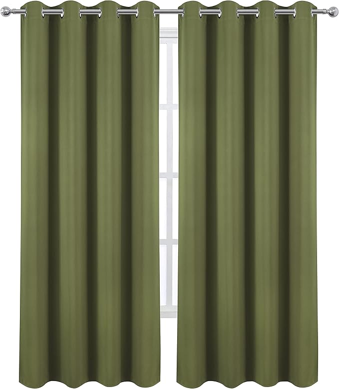 LEMOMO Blackout Curtains 66 x 84 inch/Olive Green Curtains Set of 2 Panels/Thermal Insulated Room Darkening Bedroom Curtains