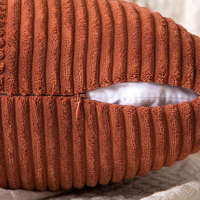 MIULEE Dark Rust Decorative Throw Pillow Covers 20x20 Inch for Couch Bed Sofa Pack of 2 Terracotta Boho Farmhouse Throw Pillows Fall Soft Cross Corduroy Patchwork Textured Cushion Cases