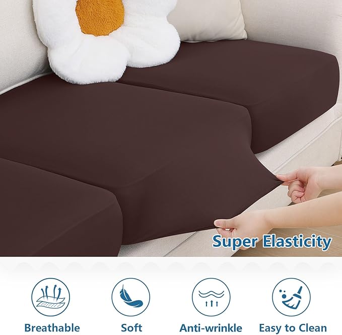 hyha Milk Silk Couch Cushion Covers, Soft Magic Sofa Covers Washable for 2 Cushion Couch, Stretch Sectional Outdoor Cushion Covers for Patio Furniture with Elastic Bottom(Medium, Chocolate)