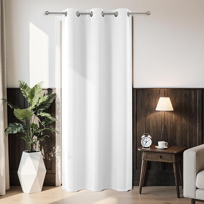 Joydeco Blackout Door Curtain for Doorway Privacy 96 Inches Long, Grommet Closet Curtain for Open Closet, Room Divider for Bedroom Living Room (Pure White 52Wx96L, 1 Panel)