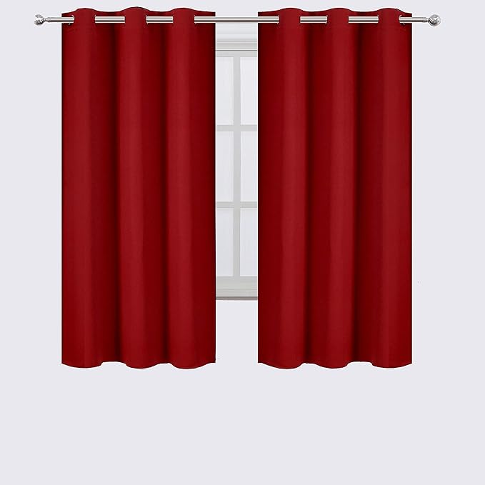 LEMOMO Red Blackout Curtains 34 x 63 Inch Length/Set of 2 Curtain Panels/Thermal Insulated Room Darkening Blackout Curtains for Bedroom