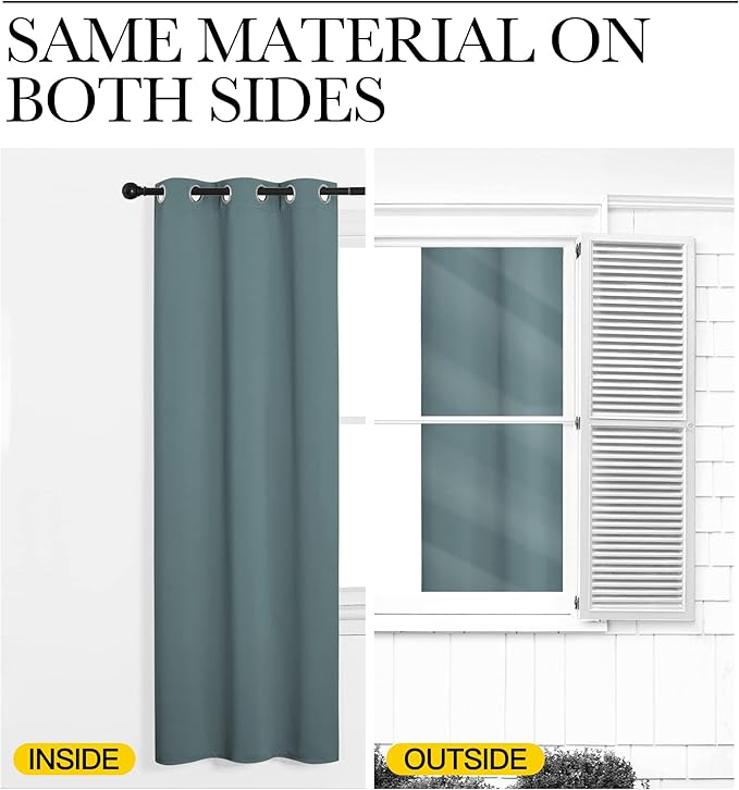 NICETOWN Modern Blackout Curtains Noise Reducing, Thermal Insulated and Privacy Room Darkening Drape Panels for Boy's Guest Room Door Small Short Window (Greyish Blue, 2 Panels, W34 x L48 -Inch)