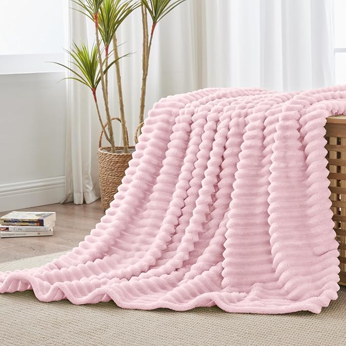 BEDELITE Twin Blanket for Couch & Bed, 300GSM Soft & Warm Fleece Blanket, Decorative and Giftable Striped Cherry Blossom Blankets for Women, Men, 60"x80"