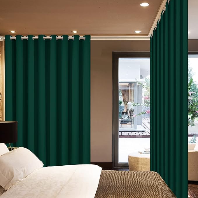 Yakamok Blackout Extra Wide Thermal Insulated Curtains, Total Shade Patio Door Curtain, Full Light Shading Sliding Door Room Divider for Space Separator Bedroom, 1 Panel, W100 x L84, Emerald Green,