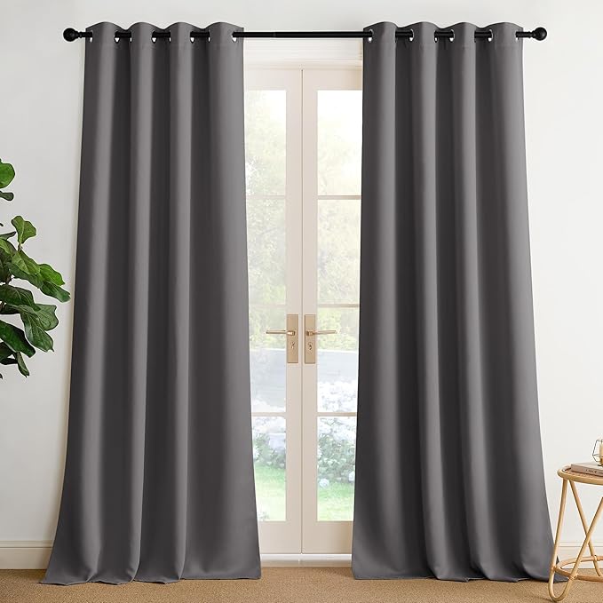 NICETOWN Room Darkening Draperies Curtains Panels, 2 Panels Grey W52 x L90