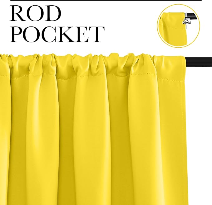 NICETOWN Bright Yellow Blackout Curtains 63 inches Long for Living Room, Darkening Window Curtain Panels, Easy-Care Solid Thermal Insulated Draperies/Drapes for Daughter Room