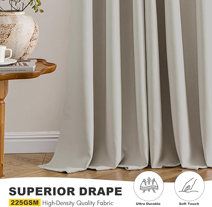 MIULEE Natural Blackout Curtains for Bedroom Living Room 84 Inches Long 2 Panels, Thermal Insulated Room Darkening Drapes Solid Grommet Noise Reduction Light Blocking Window Treatments 40x84 inch