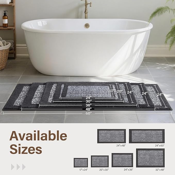 48x32 Large Bathroom Rugs Washable Non Slip, Dark Grey Bath Mat for Bathroom Floor Tub, Soft Absorbent Quick Dry Mats for Shower, Bathtub,Home Decor