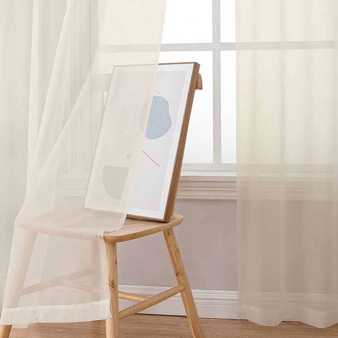 OWENIE Sheer Curtains 63 inch Length 2 Panels Set, Rod Pocket Voile Fimly Sheer Drapes for Living Room/Bedroom, 2pcs, Each 42" W x 63" L, Cream