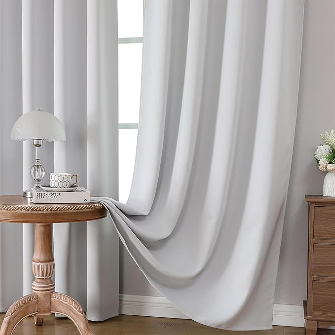 CUCRAF Grayish White Blackout Curtains 72 inch Length 2 Panels Set, Rod Pocket Room Darkening Drapes for Bedroom Living Room, Insulated Thermal Light Blocking Window Curtain (W52 x L72 Inch)