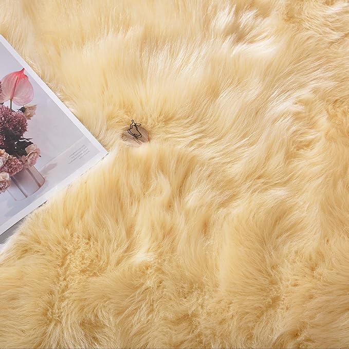 Latepis Yellow Shaggy Rug Bedroom Rugs 4x6 Area Rug Washable Faux Sheepskin Fur Rug for Living Room Décor, Rectangle