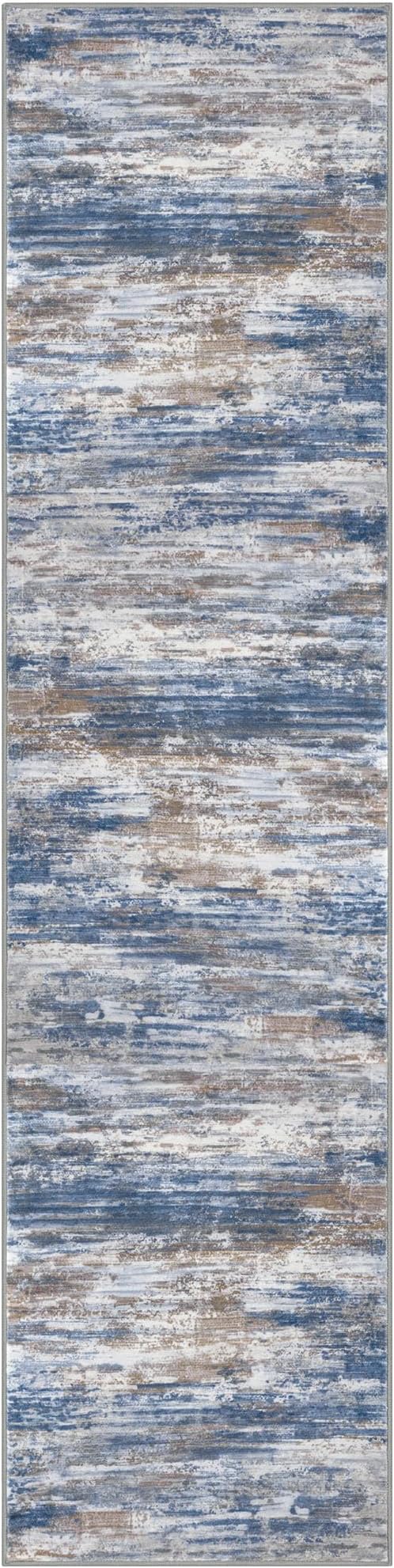 KOZYFLY Modern Abstract Hallway Runner Rug, 2x8 Kitchen Rugs Non-Slip Washable Soft Striped Runner Rugs, Print Blue Rust Carpet Runner for Entryway Bathroom Laundry Room Foyer