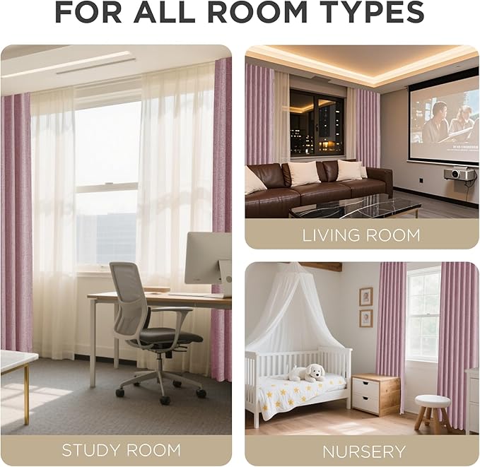 Joydeco Linen Blackout Curtains for Bedroom - 100% Light Blocking 1 Panels, Pink Drapes 100" W x 120" L, Thermal Insulated Room Darkening Curtains for Living Room, Rod Pocket & Back Tabs