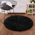 Goolela Black Round Rug 3ft Fluffy Fuzzy Sheepskin Rug Black Circle Faux Fur Rug for Bedroom Living Room Washable Décor