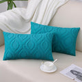 decorUhome Summer Throw Pillow Covers 12x20 Inch Set of 2, Soft Plush Faux Wool Teal Solid Couch Pillow Covers, Accent Farmhouse Neutral Rectangle Pillow Cases for Sofa Bed Living Room