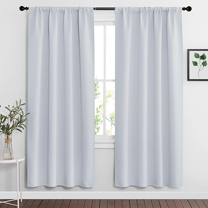 RYB HOME Curtains for Bedroom Living Room 72 inches Long, Thermal Insulated Privacy Rod Pocket Drapes for Nursery Office Home Theater, Width 42 by Length 72, Greyish White, 2 Panels