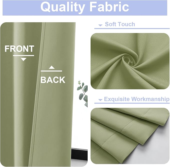 Simplebrand Ava Sage Green Blackout Curtains for Bedroom 90 Inches Long 2 Panels Set, Solid Privacy Energy Saving Living Room Window Treatment Curtains Blackout Drapes, W50 x L90 Inch, Sage Green