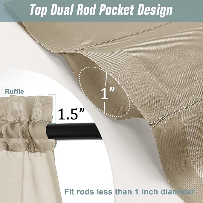 Taupe Sheer Curtains for Window 96 Inches Long 2 Panels Set, Soft Airy Light Filtering Voile Sheer Curtains for Living Room Bedroom, Dual Rod Pocket Elegant Window Drapes, 2x42Wx96L Inches