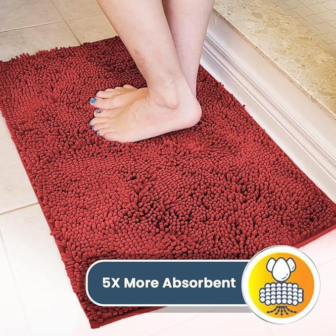 Muddy Mat® | Super Absorbent Door Mat Indoor, Microfiber Quick Dry Chenille Entryway Rug, Non-Slip Front Door Mat, Indoor Mats for Entryway, Machine Washable Pet Rug, Red 24" x 96"